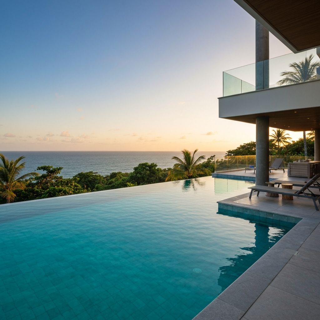 Piscina de borda infinita com vista oceânica